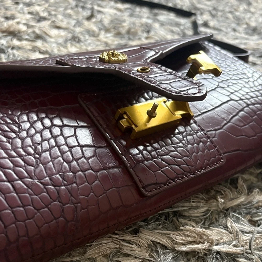 Anne Klein Burgundy Croc-Embossed Clutch Removable Shoulder Strap